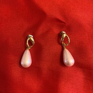 Faux Pearl Dangle Pink/Gold Earrings